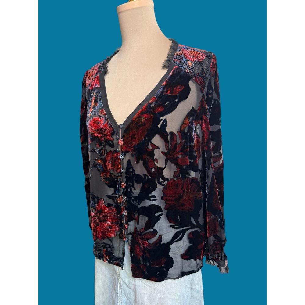 Sundance Primula Velvet Burnout Floral Blouse Silk Blend Size Medium Boho Goth - Picture 4 of 15